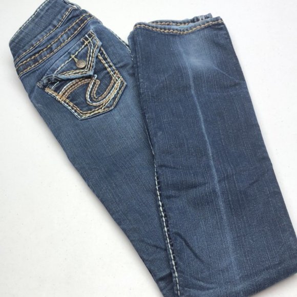 VINTAGE SILVER MCKENZIE JEANS SLIMCUT 26x34 DECORATED FLAP POCKET !! 😎 - Picture 11 of 16
